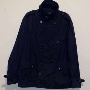Polo Ralph Lauren Navy Double-Breasted Military Style Rain Jacket Size XXL